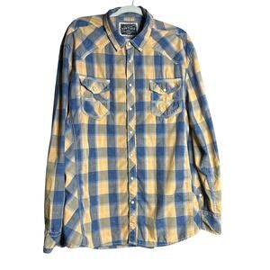 BKE Men’s size XXL Plaid yellow/blue snap long sleeve shirt